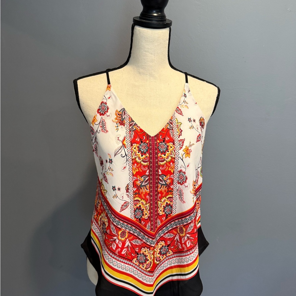Fortune & Ivy Asymmetrical White & Red Sleeveless Camisole